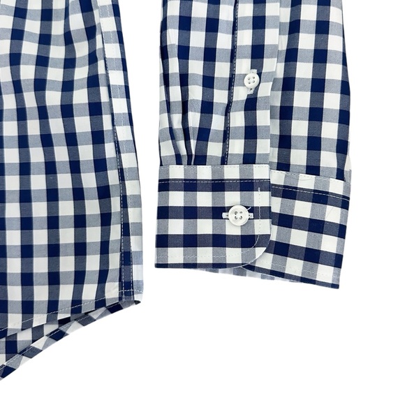 LL Bean Wrinkle-Free Pinpoint Oxford Shirt In Navy Plaid Check Women’s L - Picture 6 of 11
